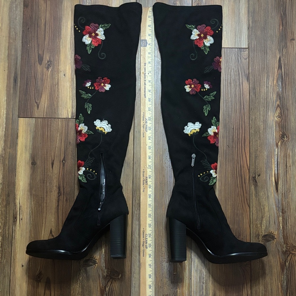 Sam Edelman Vena Floral Embroidered Stretch Suede Knee High Boots Sz 9 NWOT - Picture 8 of 11